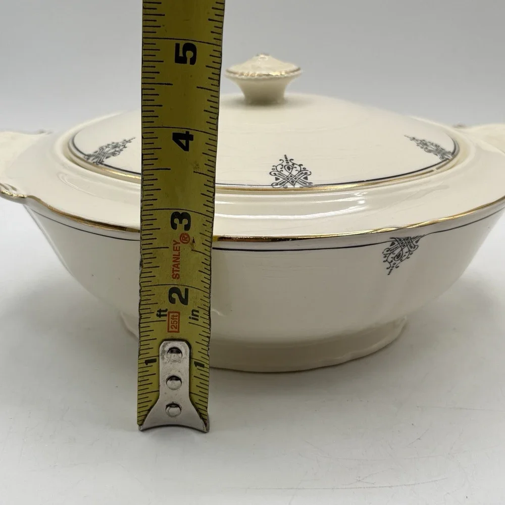 VTG 1940's Crown Potteries Co Covered Dish‎ - Vegetable Bowl - Gold Trim -